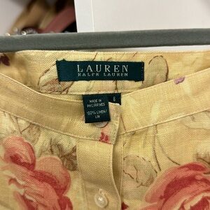 LAUREN RALPH LAUREN 90s Style Floral Linen Midi Skirt 6 M